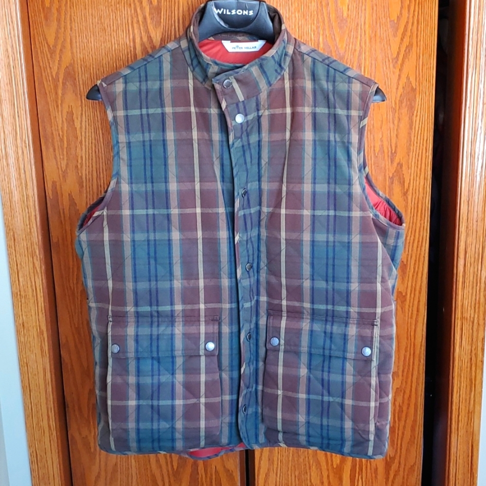 Peter Millar Crown men's Large full-zip waxed tartan vest